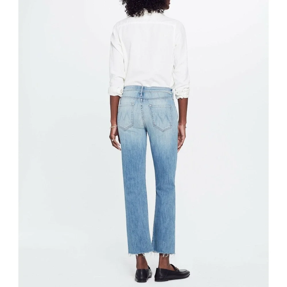 MOTHER Dutchie Ankle Fray Straight Crop Jeans Lemonade Lies 25 $218